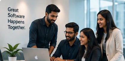 Soft360 team collaborating on software